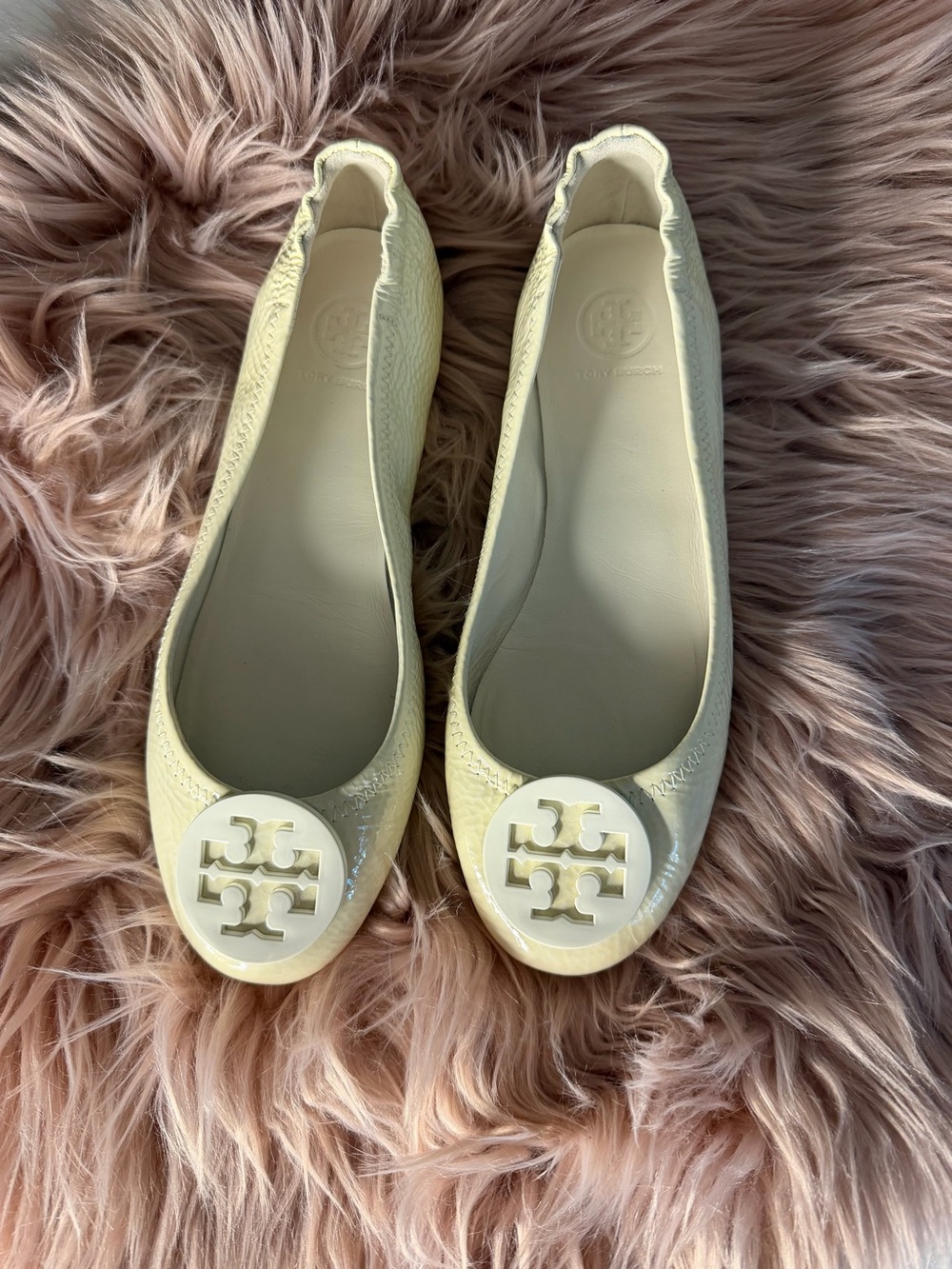 Tory Burch Minnie Travel Ballet Flats Light Cream Size 7,5